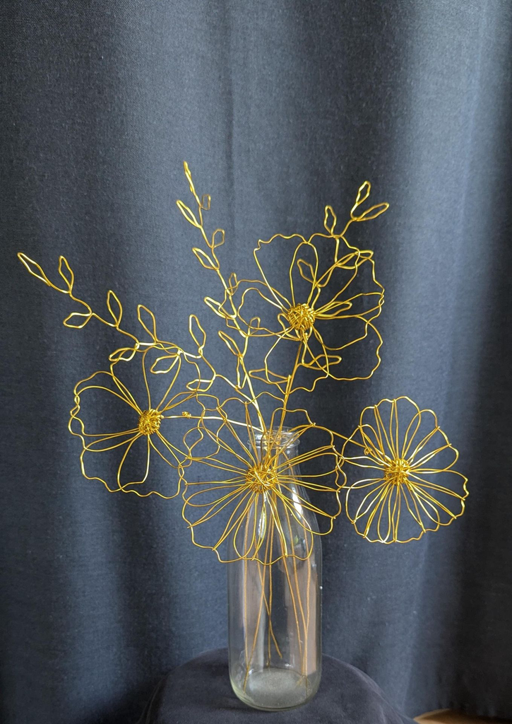 bouquet de mariee cosmos fil metal dore original fait main