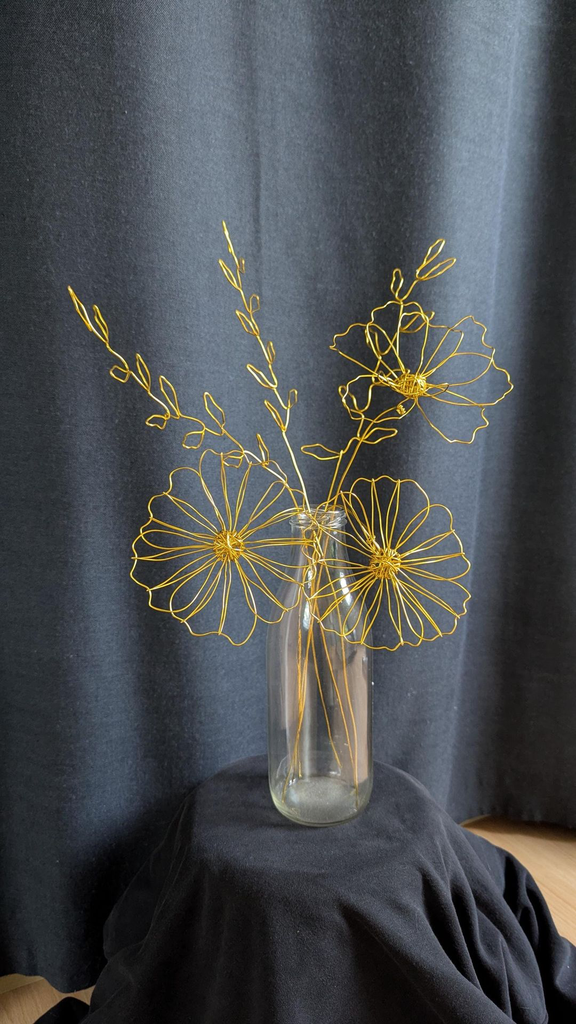 bouquet champetre cosmos fil aluminium dore fait main Stephanie