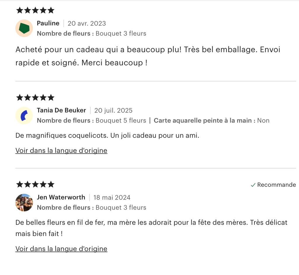 Avis clients fleurs éternelles