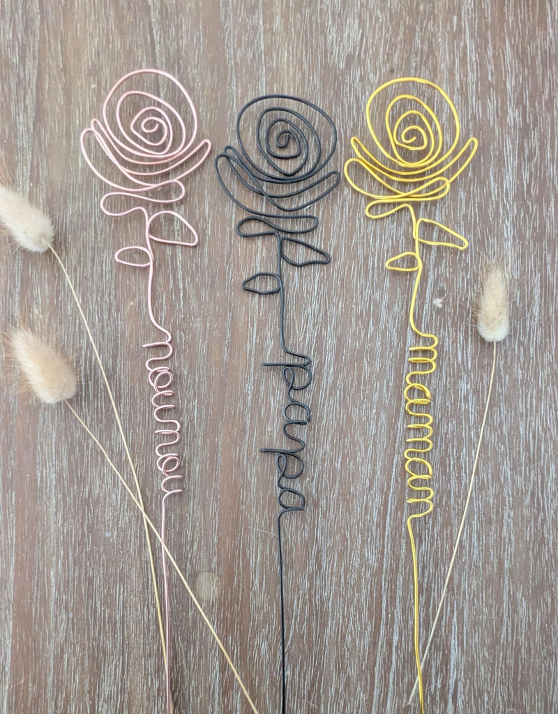 rose minimaliste message prénom fil aluminium cadeau original