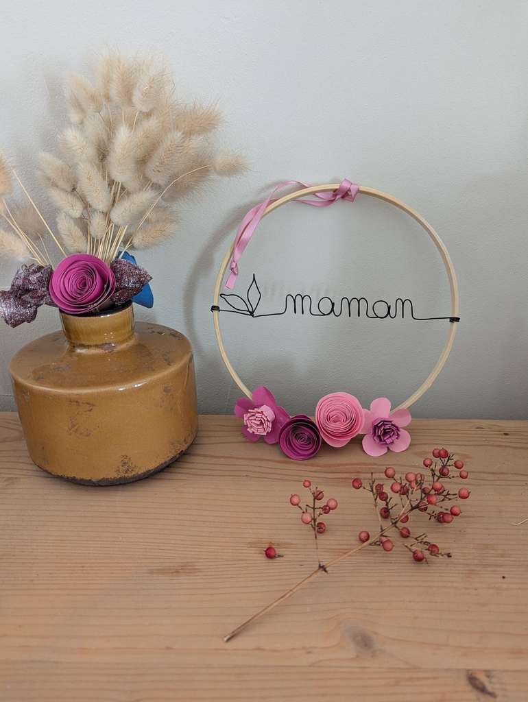 couronne maman prenom fil aluminium cercle bambou decoration murale