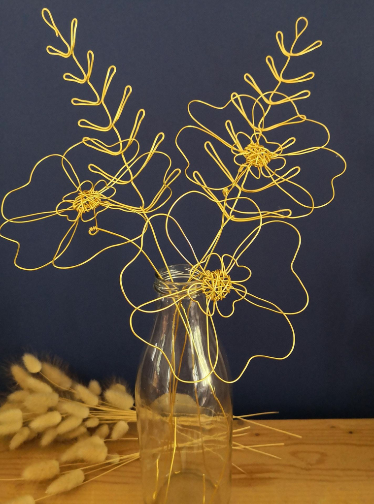 bouquet coquelicots fil de metal dore fleurs eternelles fait main France