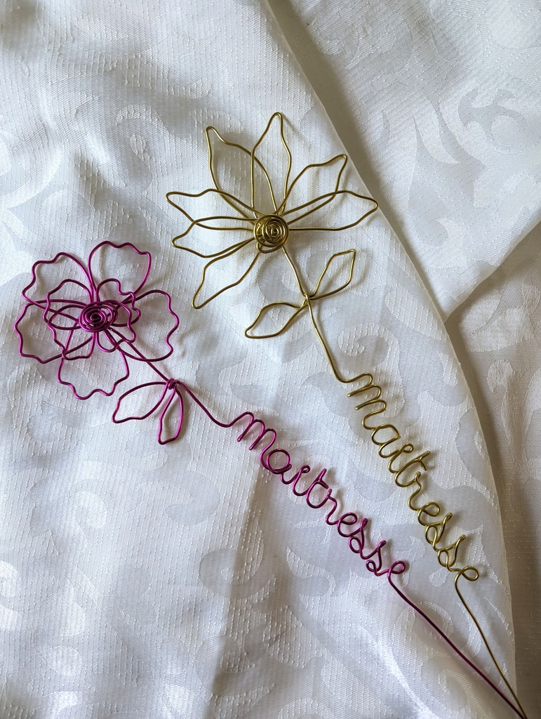 fleur eternelle fait main fil aluminium prenom cadeau atsem