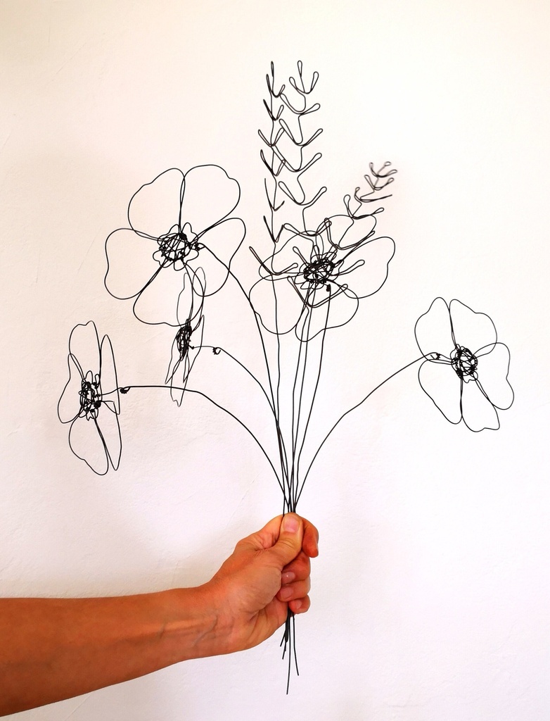 bouquet coquelicots feuillages fil de métal noir fait main France