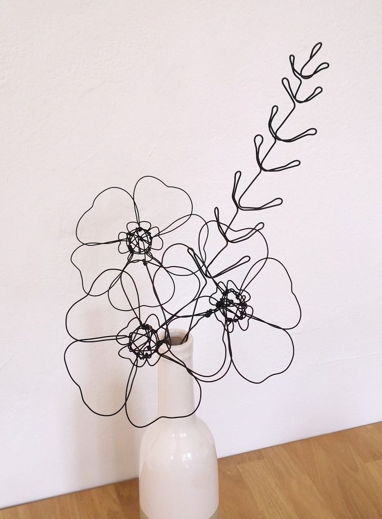 déco bohème florale originale bouquet fil aluminium noir artisanal