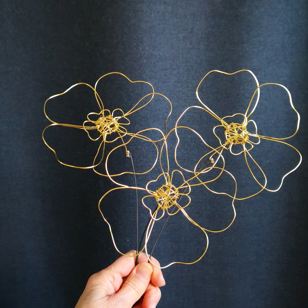 coquelicots en fil de fer champetres bouquet durable dore fait main