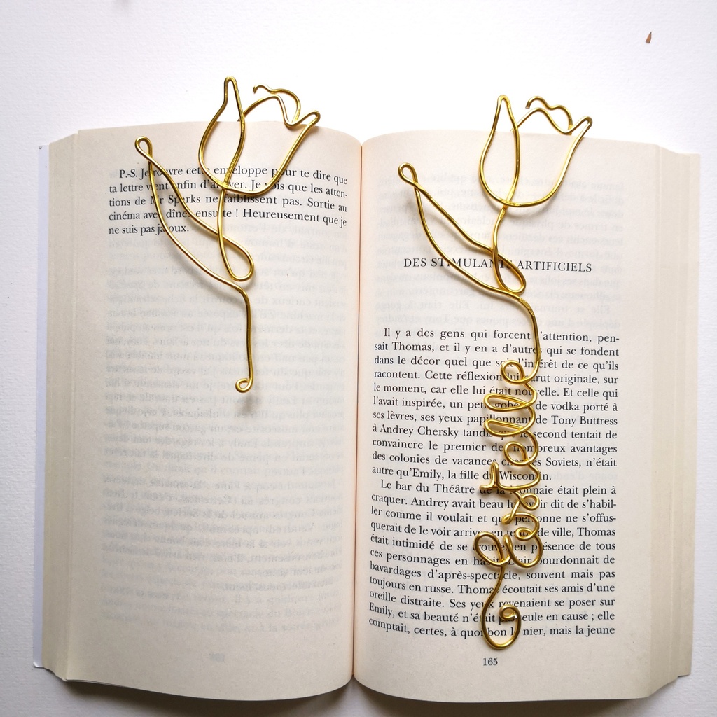 marque page tulipe fil aluminium dore cadeau maitresse fin annee