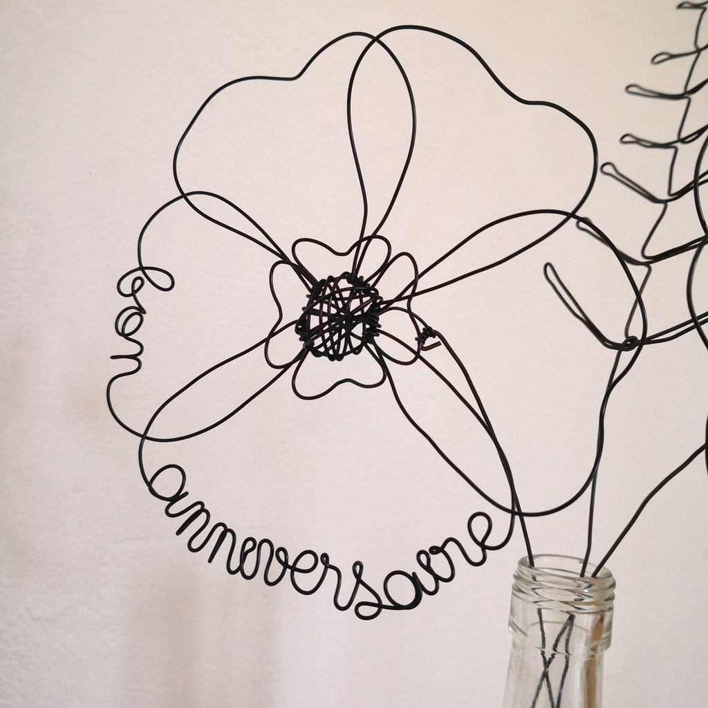 fleur prénom anniversaire fil metal noir cadeau original