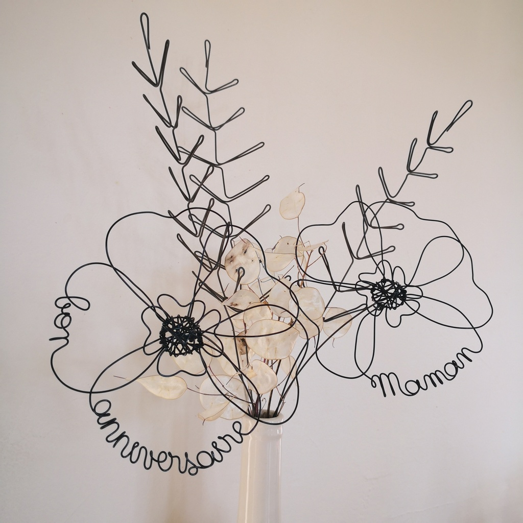 bouquet anniversaire prénom fil de métal noir fait main France