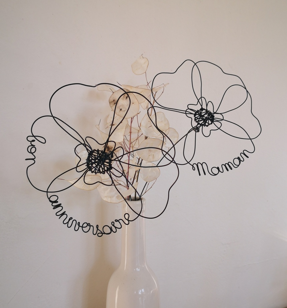 cadeau anniversaire personnalise bouquet fil metal noir prenom