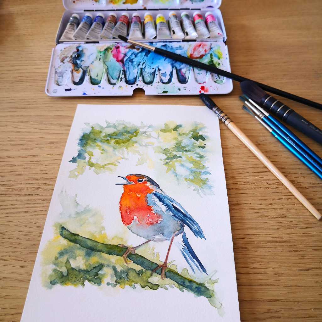 Aquarelle originale rouge-gorge
