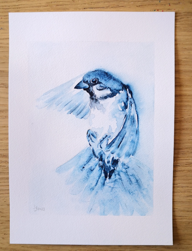Aquarelle originale de moineau