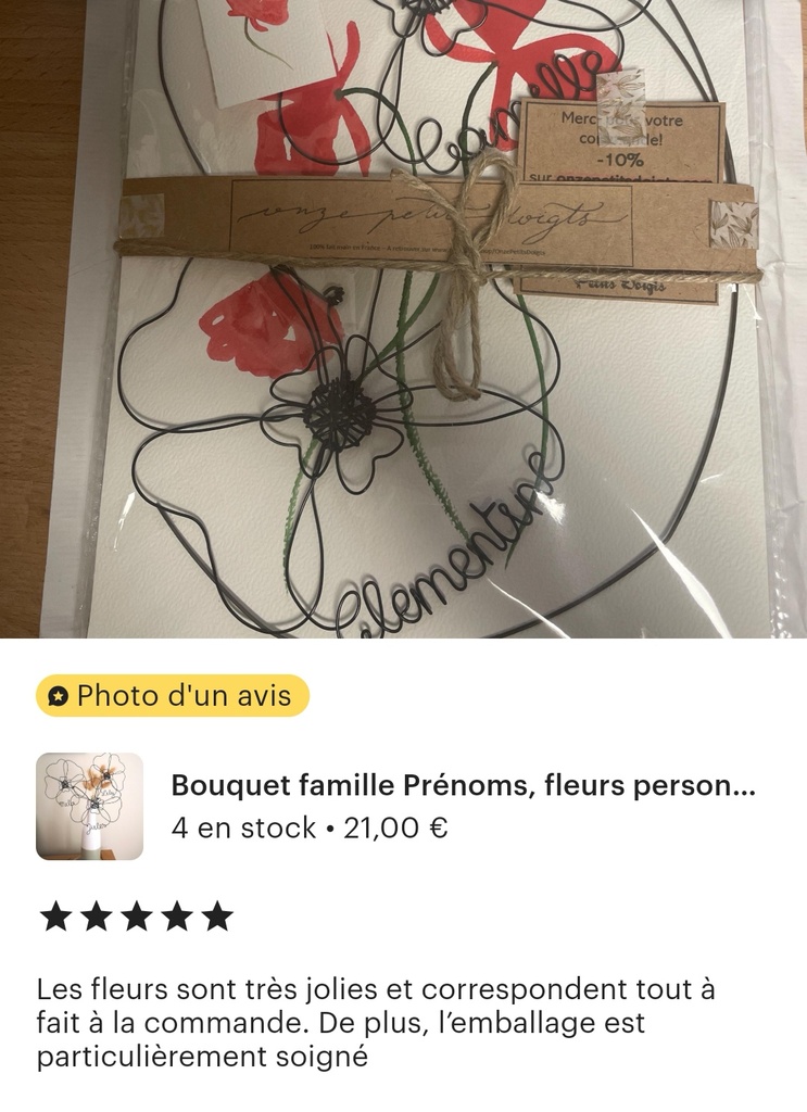 Fleur(s) Prénom en Fil de Métal Noir