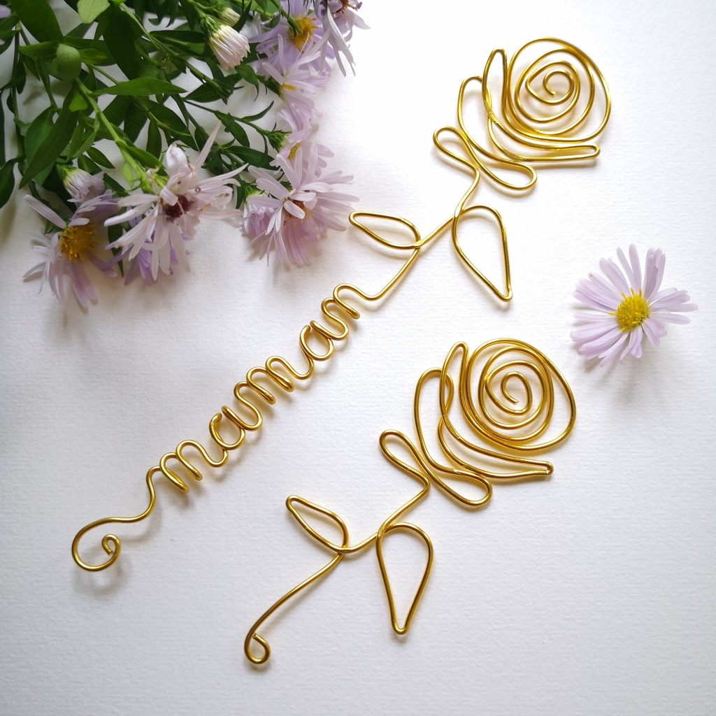 Marque-Page personnalisé en fil de métal motif Rose - cadeau fait main France