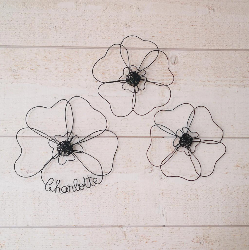 Fleurs Murales Prénom en Fil de Métal Noir  (1 fleur prénom, Aucune, Non)