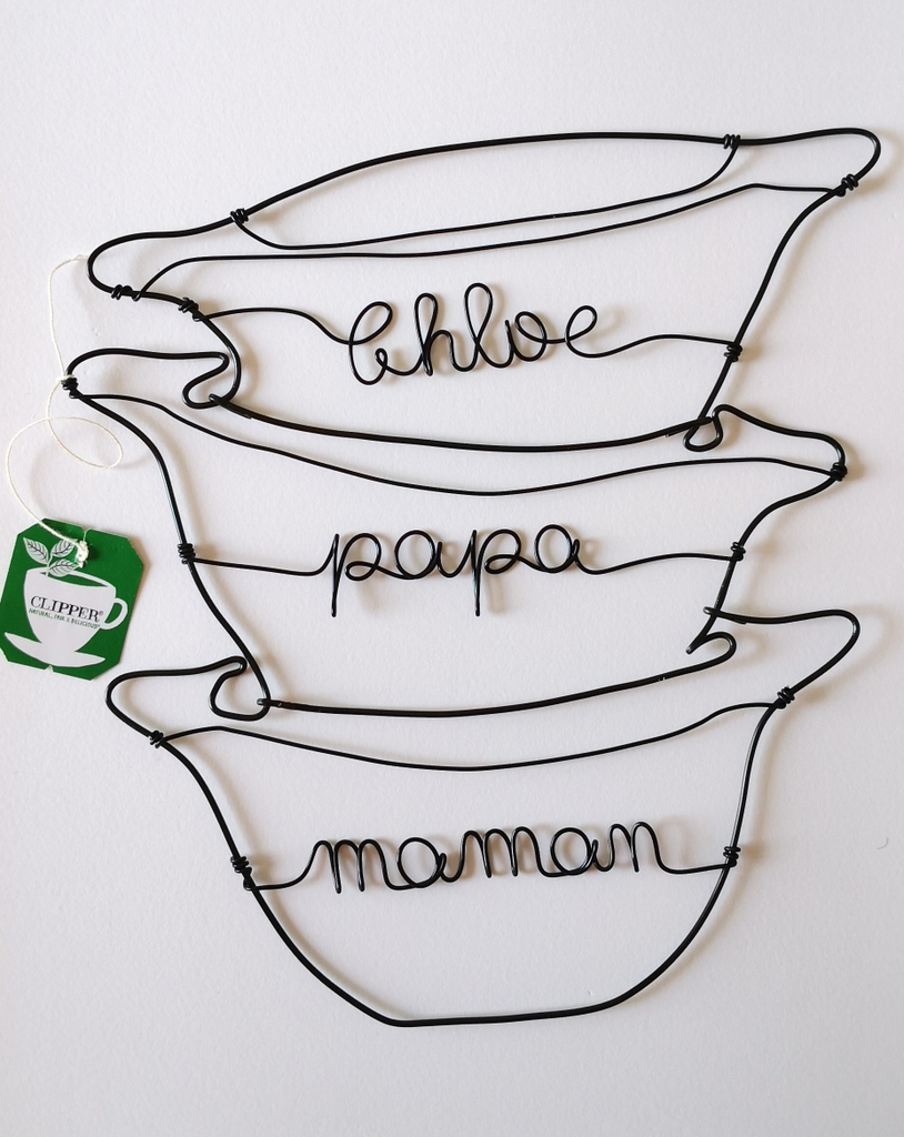 Bols bretons empilés avec Prénom en Fil de Métal Noir