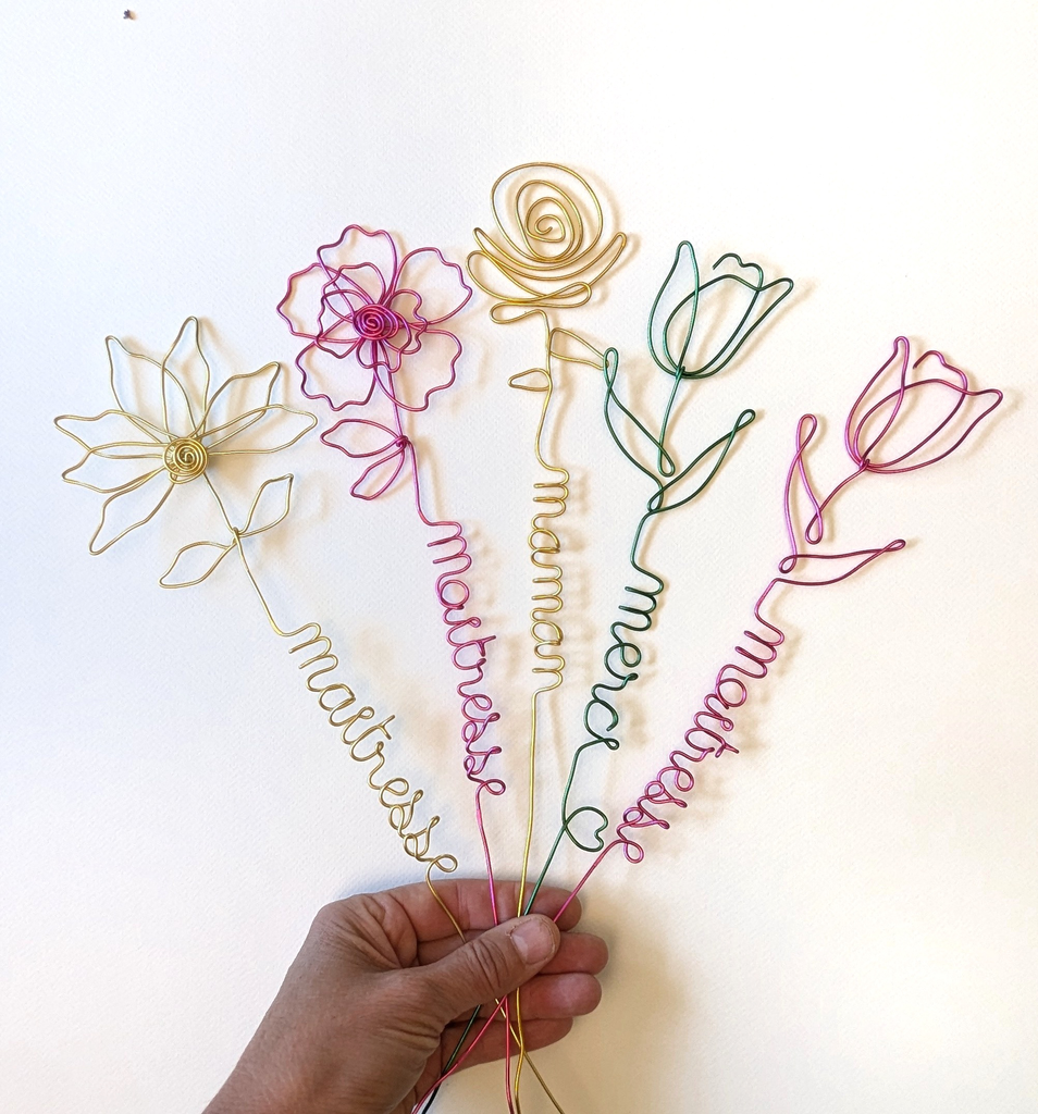Fleurs Personnalisées Message en fil d’aluminium - Cadeau fête des Mères Fait main France 
