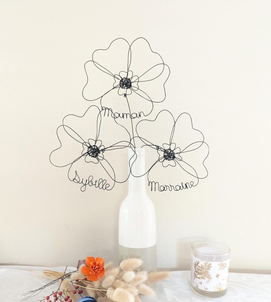 Fleur(s) Prénom en Fil de Métal Noir (Noir, 1 fleur prénom, Aucune, Aucun, Non)