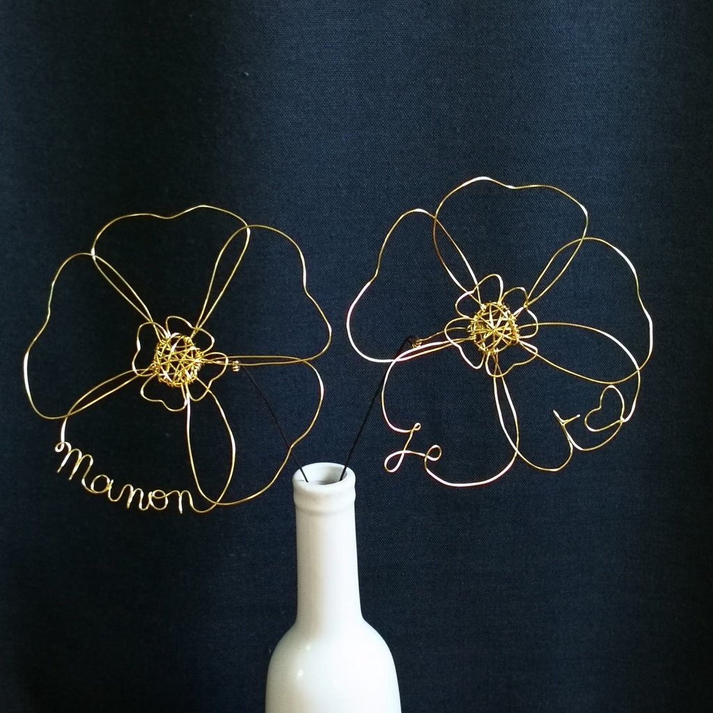 Fleur(s) Prénom & Fleur Je t’aime en Fil de Métal Doré (1 fleur prénom, Aucune, Non)
