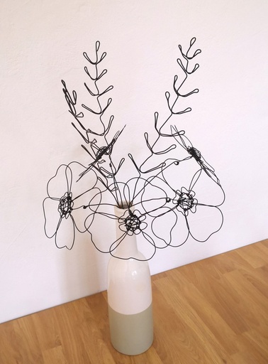 Bouquet Coquelicots et Feuillages en Fil de Métal Noir - décoration florale fait main France