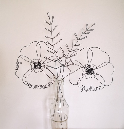 Bouquet Bon Anniversaire et Prénom en Fil de Métal Noir- Cadeau fait main France