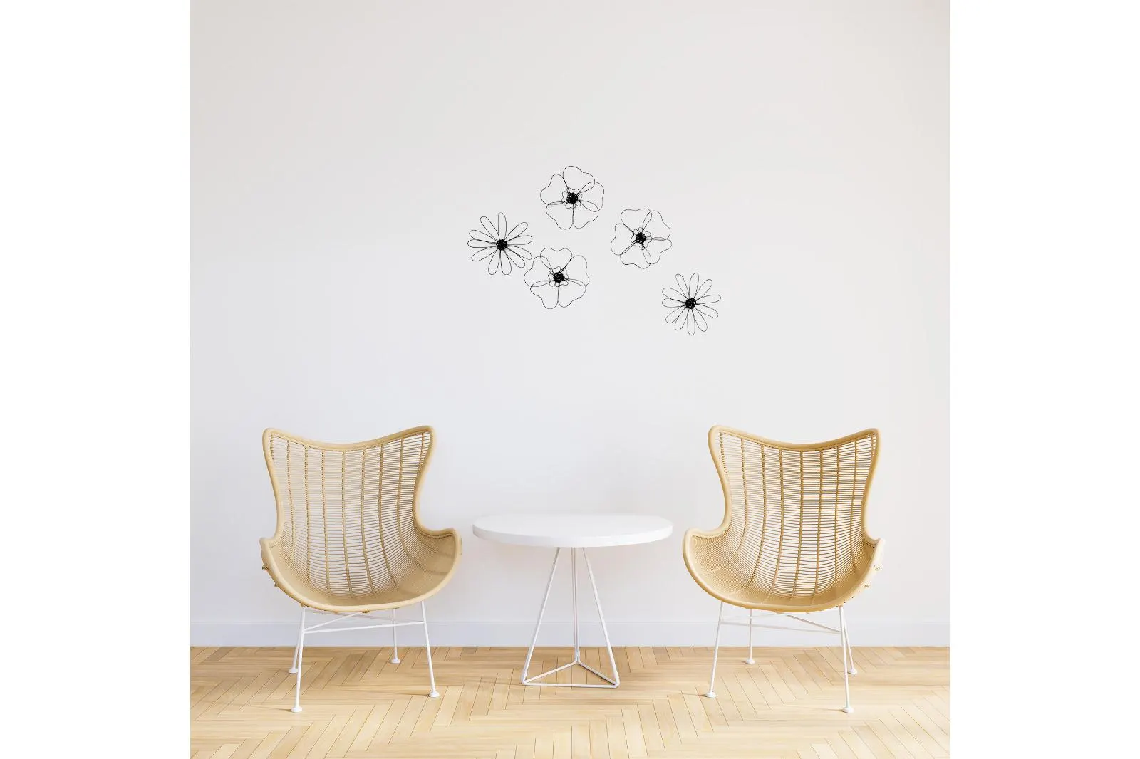 Fleurs Murales Coquelicots et Marguerites en Fil de Métal Noir