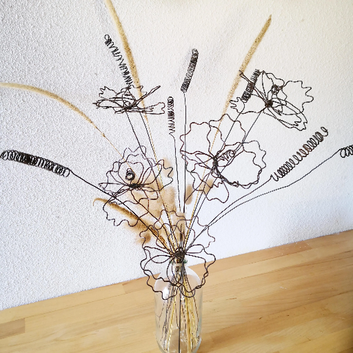 Bouquet Fleurs des champs et Graminées en Fil de fer recuit Noir