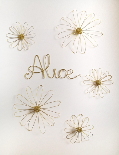 Prénom Fleuri Personnalisable en Fil de Métal Doré