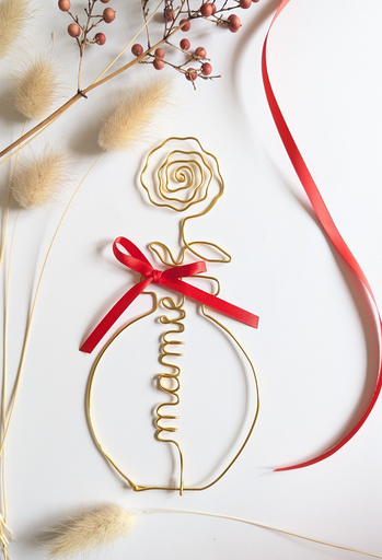 Fleur & Vase personnalisé prénom en fil doré ou noir-cadeau fête des grands-mères 